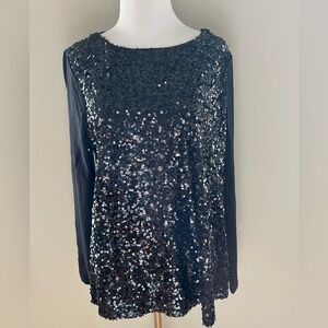 NWT Talbots Black Holiday Sequin Front LS Pull Over Top Size Large